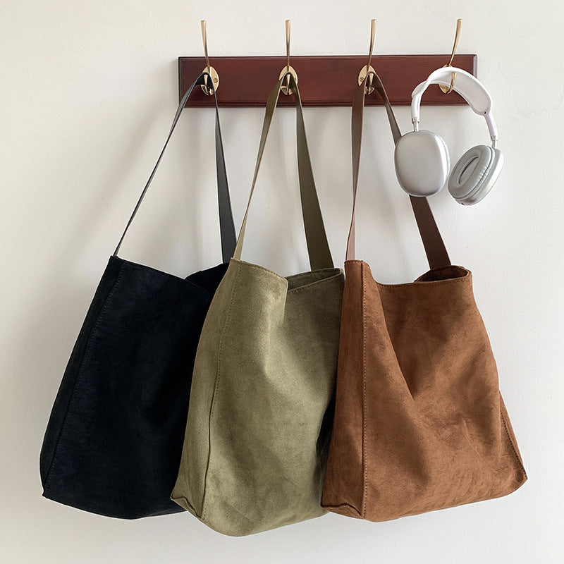 Large Capacity Autumn And Winter Frosted Tote Vintage Suede Shoulder Bag