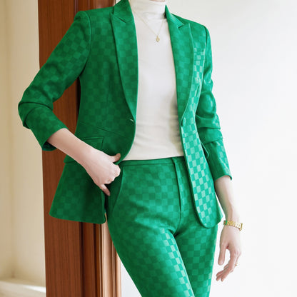 Plaid Green Suit Slim Temperament Socialite