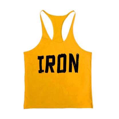 Sports Fitness Vest Men's European And American Vest Cotton Printed IRON Spaghetti Strap Tank Top