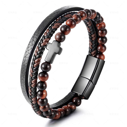 Cross Multi-layer Stainless Steel Men's Bracelet