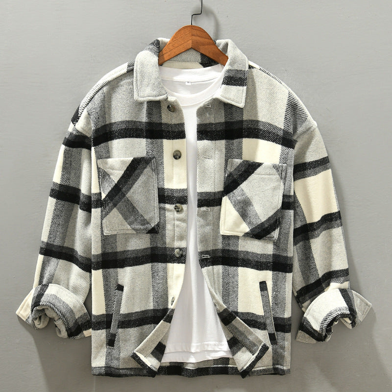 Plaid Plus Size Lapels Loose Top Youth Fashion Coat For Men