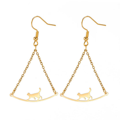 Simple Rope Walking Cat Earrings