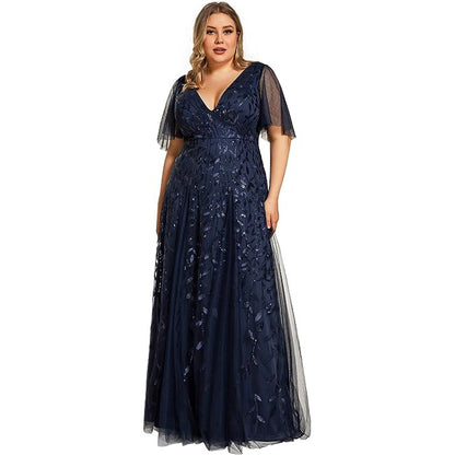 Women's Plus Size Bridesmaid Sequined Net Fishtail Dress