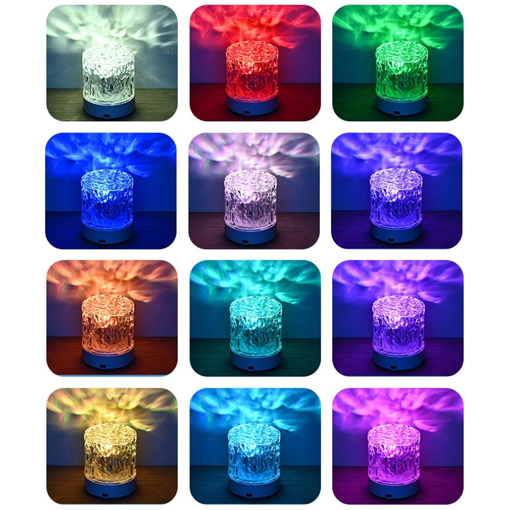 Crystal Lamp Water Ripple Projector Night Light Decoration Home Houses Bedroom Aesthetic Atmosphere Holiday Gift Sunset Lights Home Decor