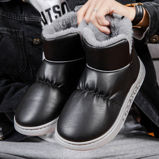 Winter Fleece-lined Warm Bread Shoes High-top Leather Men's Casual
