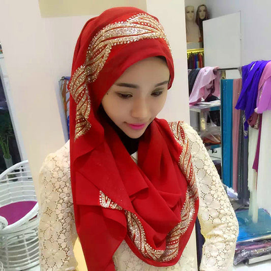 Muslim Chiffon sprinkled gold long scarf