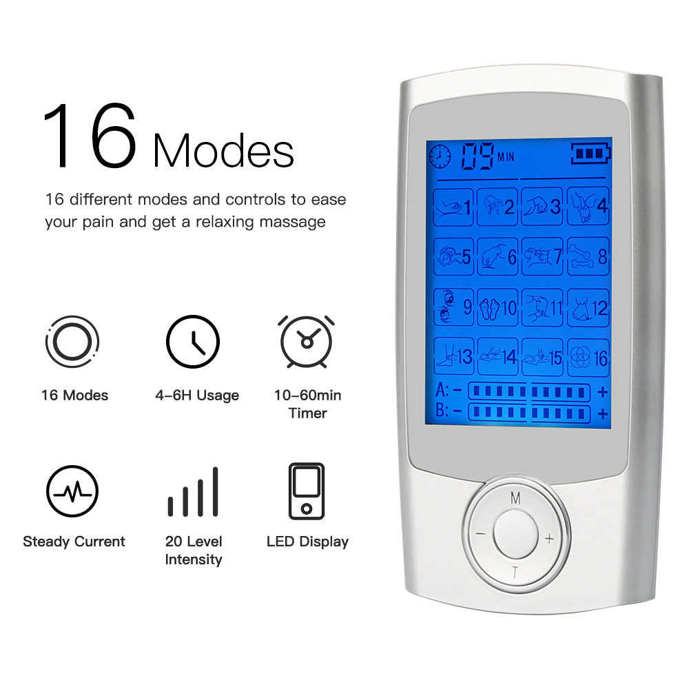 Digital Physiotherapy TENS Machine EMS Unit 16Mode Pulse Massage Body Muscle Electroestimulador Pads Best Pain Relief Shock Wave