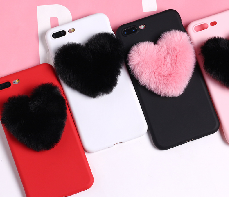 Lovely 3D Furry Love Hearts Cute Hair Phone Case