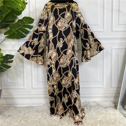 Fashionable Printed Large Lace Up Muslim Dress