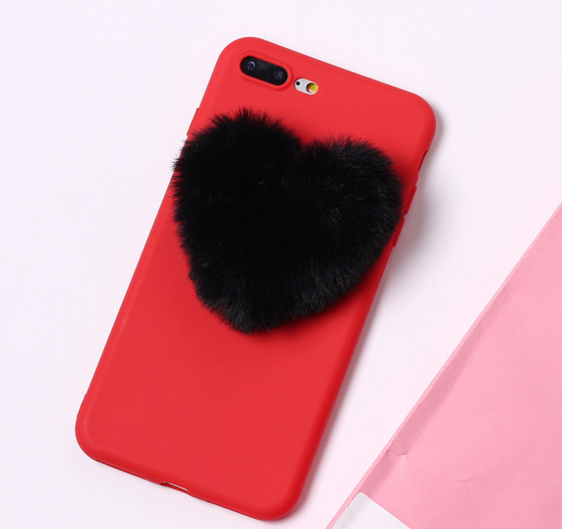 Lovely 3D Furry Love Hearts Cute Hair Phone Case