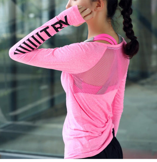 Lightweight skin-friendly breathable letter sportswear casual fitness clothing running long-sleeved yoga quick-drying T-shirt