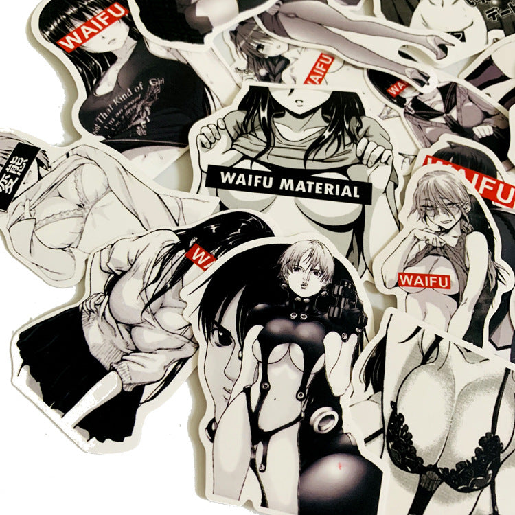 30 black and white bunny girl stickers