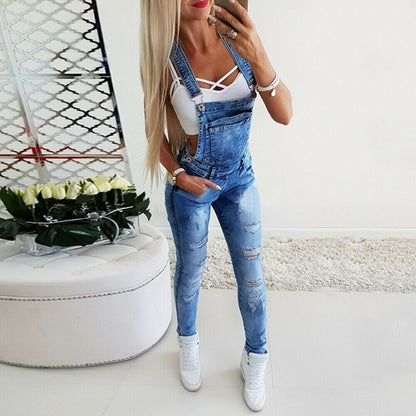 Slim elastic jeans with straps