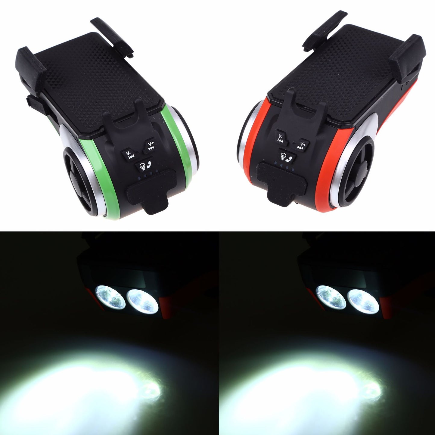 5 In 1 Double LED Bicycle Light Bluetooth Audio MP3 Player Speaker Charging Power Bank Ring Bell Bicycle Phone Holder