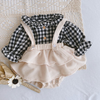 Baby Romper 0-2 Years Old Baby Clothes Baby Girl Foreign Style Pleated Lotus Leaf Sling Climber