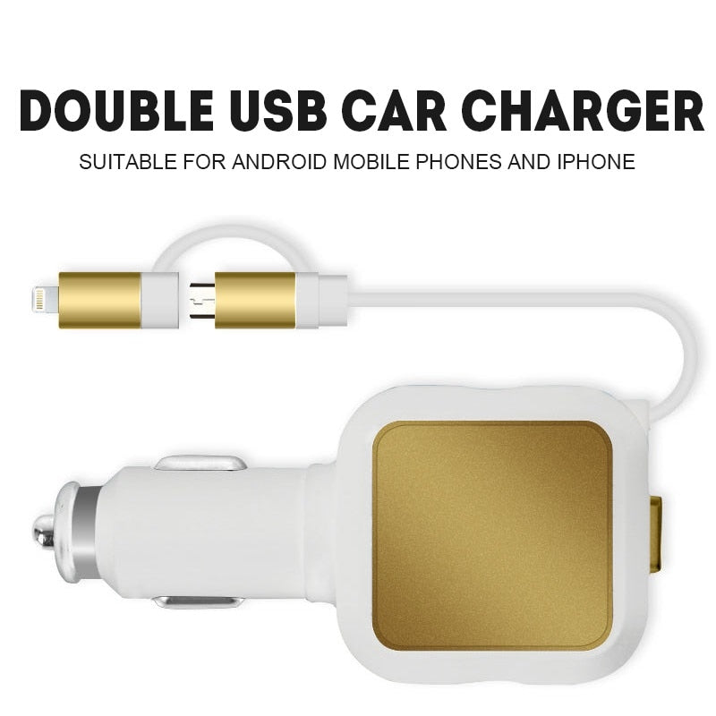 2 in 1 Dual USB  Retractable Car Charger