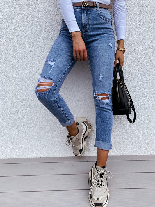 Winter New Style Hot-Selling Ladies Jeans Ripped Holes Are Thinner Ladies Jeans Trousers
