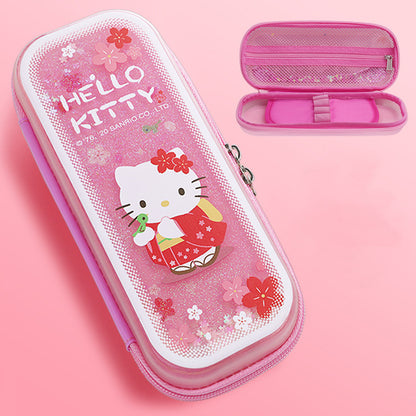 Sakura Quicksand Pencil Case for Primary School Students Large-capacity Cute Liquid Creative Pencil Case