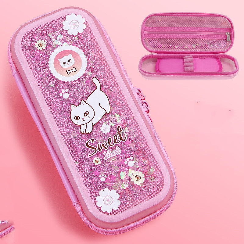 Sakura Quicksand Pencil Case for Primary School Students Large-capacity Cute Liquid Creative Pencil Case