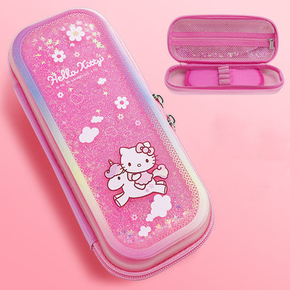 Sakura Quicksand Pencil Case for Primary School Students Large-capacity Cute Liquid Creative Pencil Case