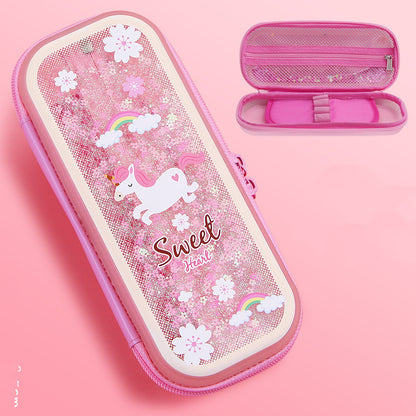 Sakura Quicksand Pencil Case for Primary School Students Large-capacity Cute Liquid Creative Pencil Case