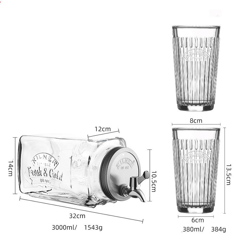 Coldwater Bottle Glass Beverage Can Refrigerated Filling Juice Beverage Jug with Faucet