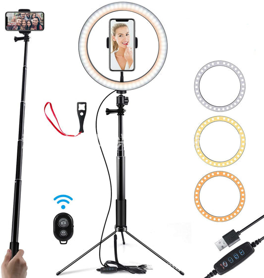 Compatible with Apple, 10 LED Ring Light Lamp Phone Selfie Camera Studio Video Dimmable Tripod Stand
