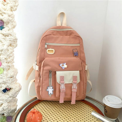 Campus Small  And Cute Girl Student Color Matching Backpack Japanese Vintage School Bag