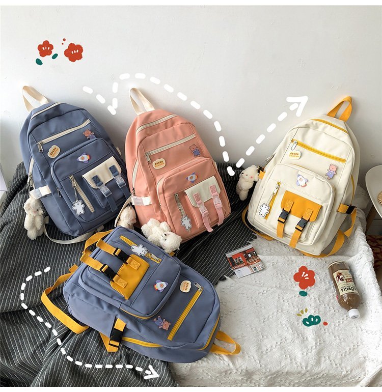 Campus Small  And Cute Girl Student Color Matching Backpack Japanese Vintage School Bag