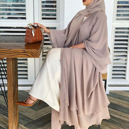 Solid Open Abaya Kimono Dubai Turkey Kaftan Muslim Cardigan