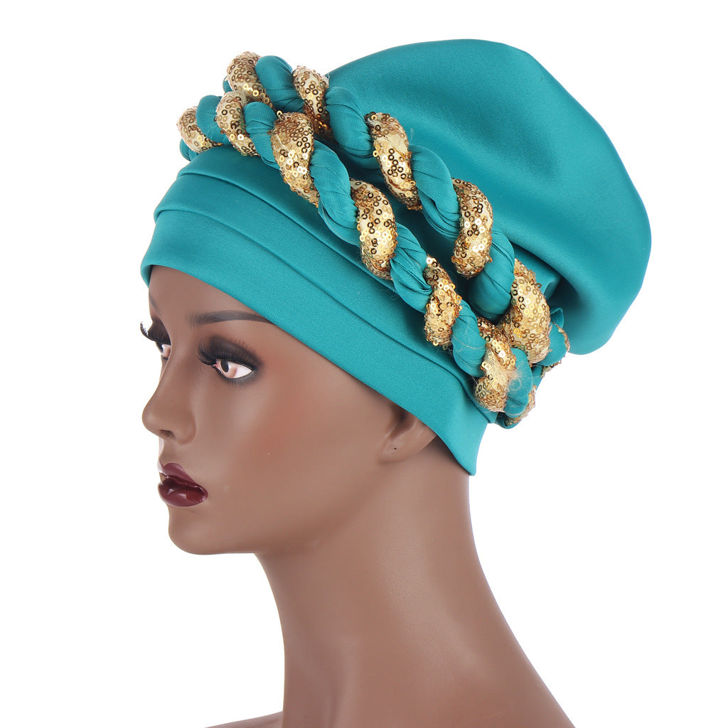 Muslim Double Sequined Turban Hat