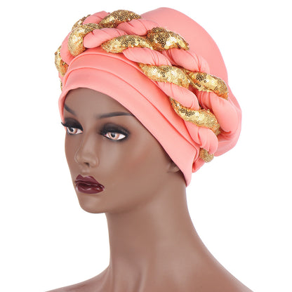 Muslim Double Sequined Turban Hat