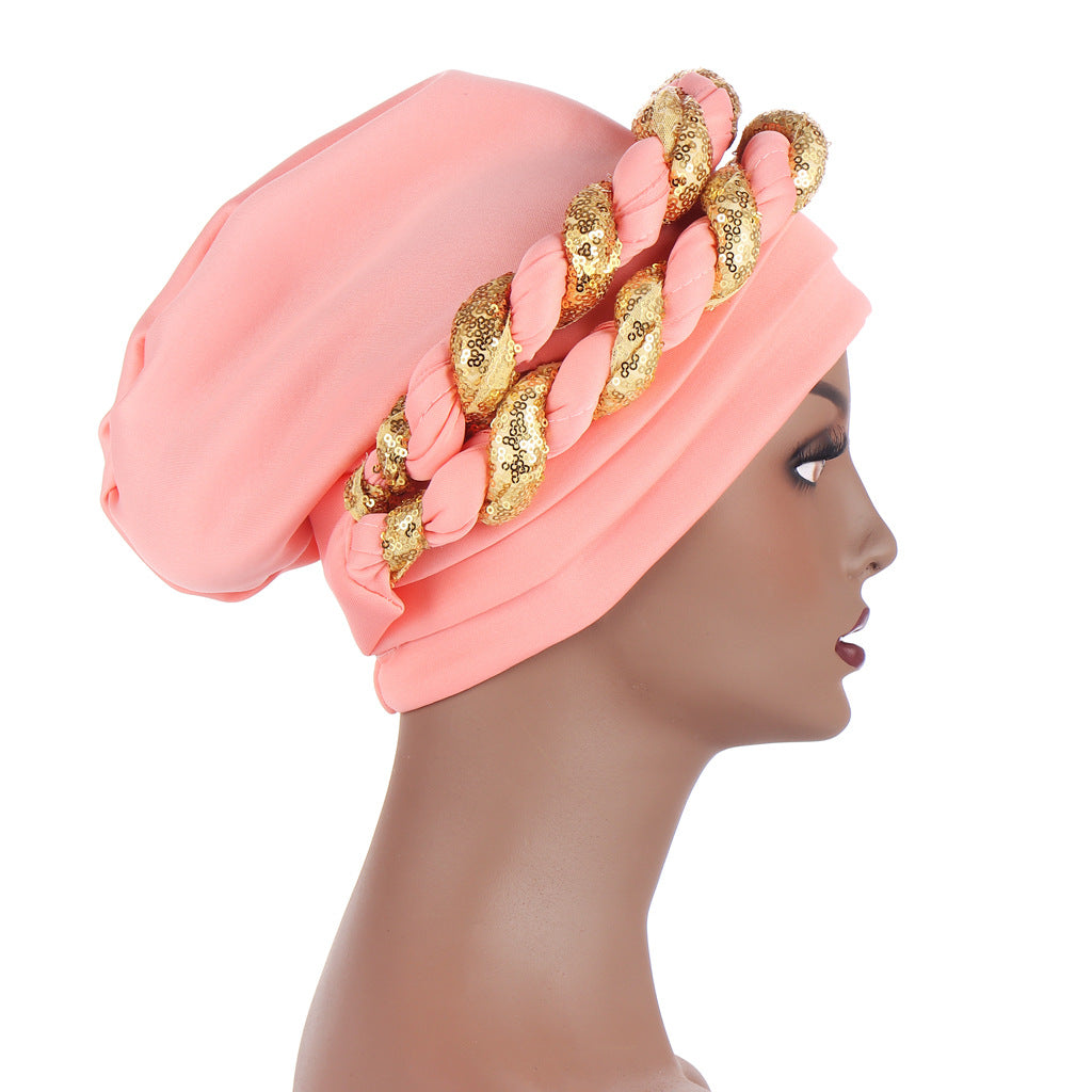 Muslim Double Sequined Turban Hat