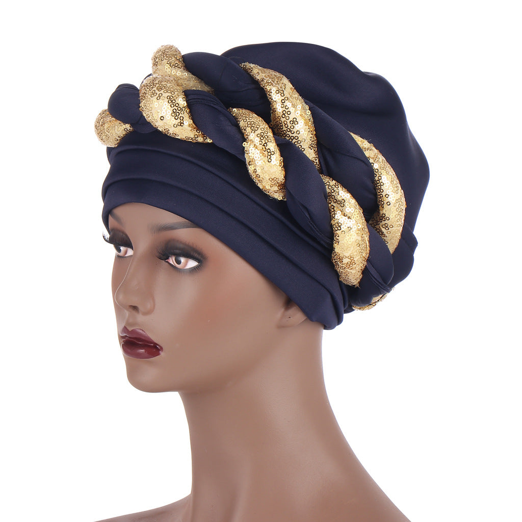 Muslim Double Sequined Turban Hat