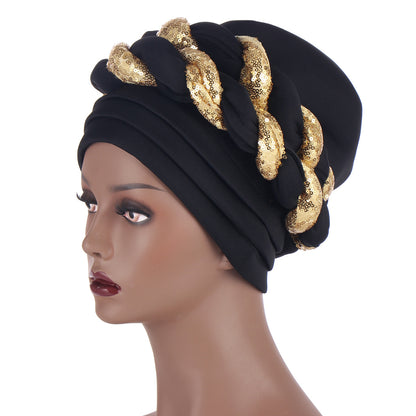 Muslim Double Sequined Turban Hat