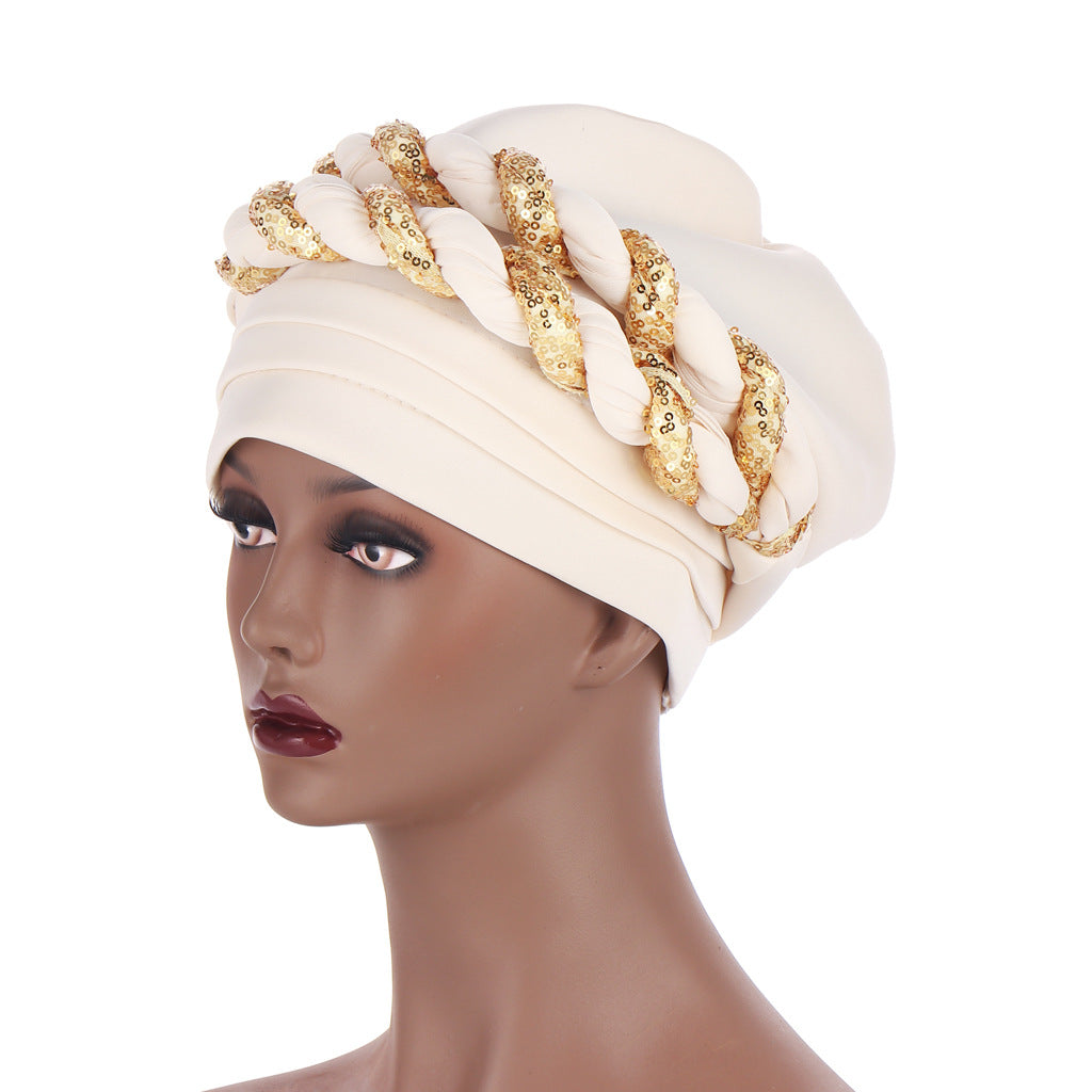 Muslim Double Sequined Turban Hat