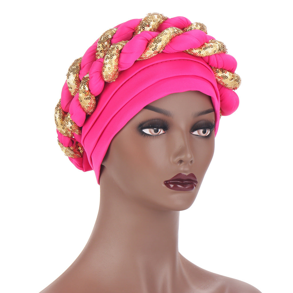 Muslim Double Sequined Turban Hat