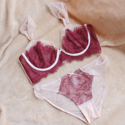 Gathered Lace Transparent Underwear Suit