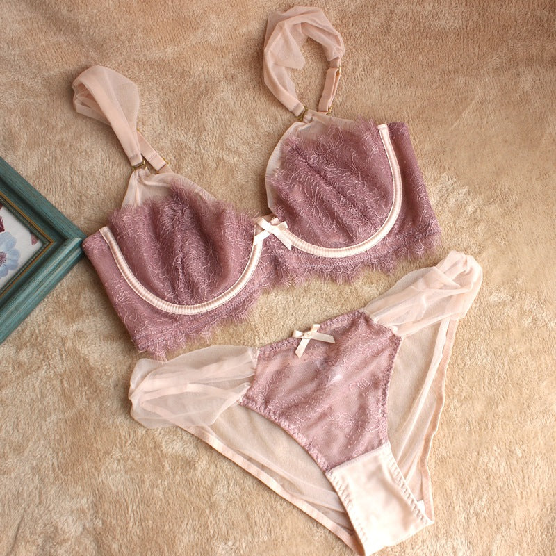 Gathered Lace Transparent Underwear Suit