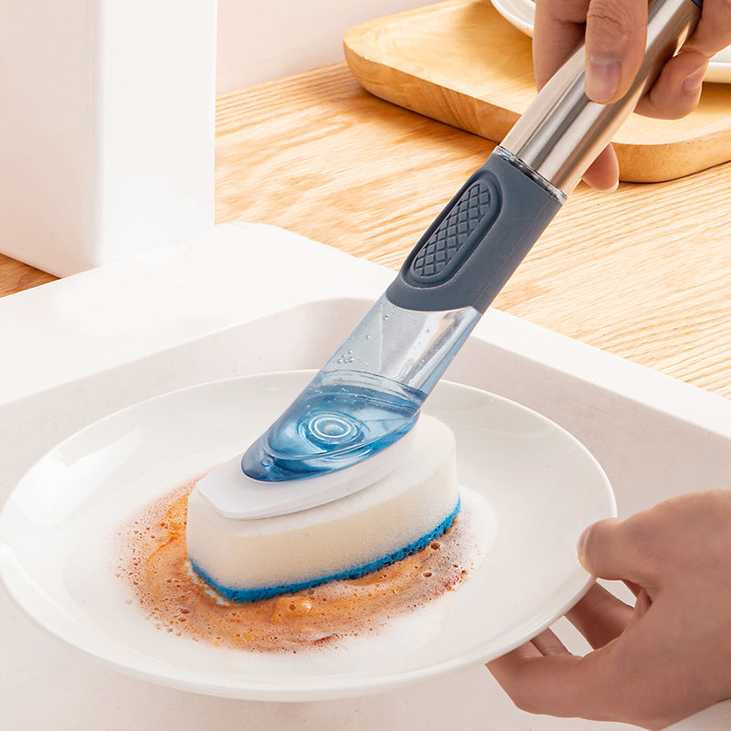 New Multifunctional Dish Brush Household Kitchen Oily Sponge Long Handle Cleaning Brush