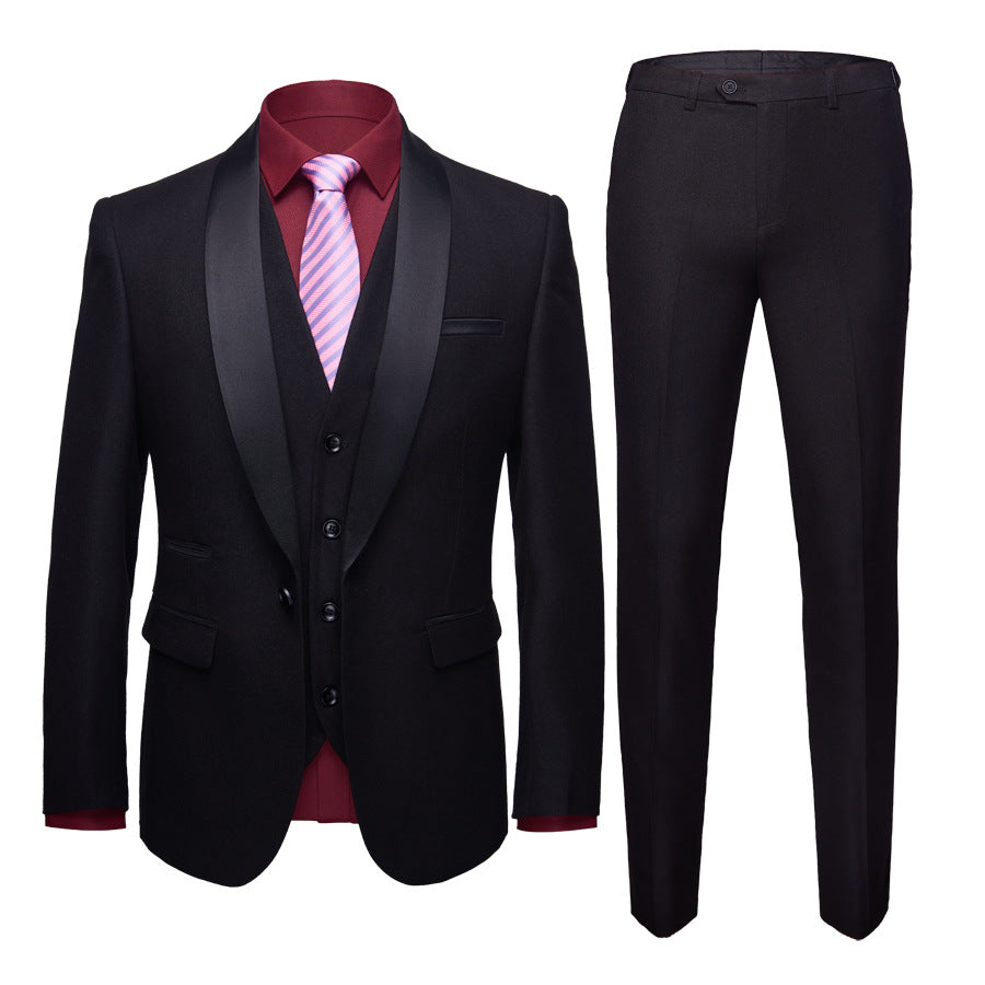 Men's Business Casual Suits, Men's Korean Version Of The Self-Cultivation Wedding Groom Suit Dress Three-Piece Suit