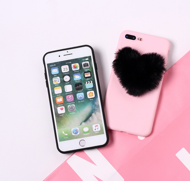 Lovely 3D Furry Love Hearts Cute Hair Phone Case