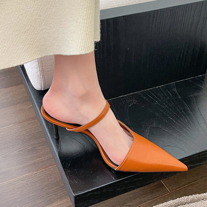 Pointed High Heel Shoes Closed Toe Half Slippers For Women