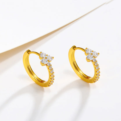 European And American Entry Lux Alloy Flower Inlaid Zirconium Earrings Luxury Temperament