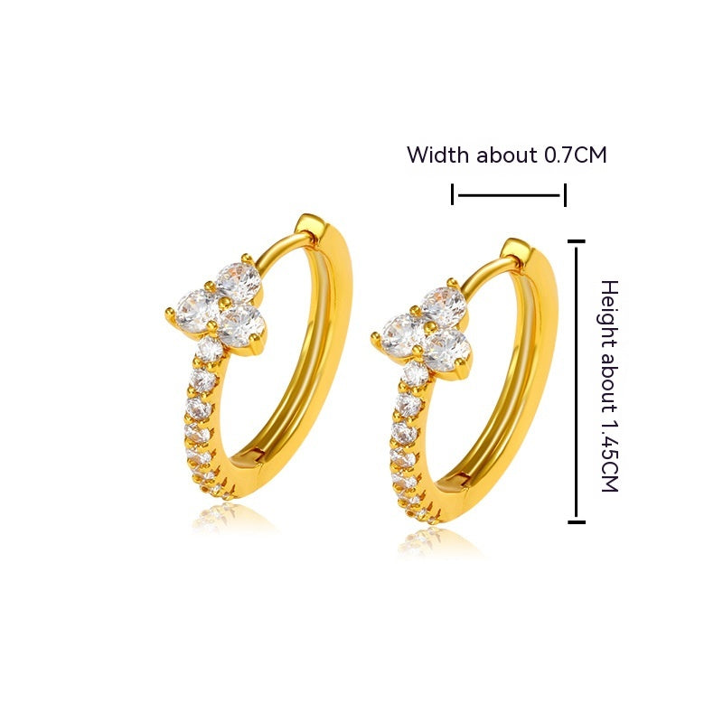 European And American Entry Lux Alloy Flower Inlaid Zirconium Earrings Luxury Temperament