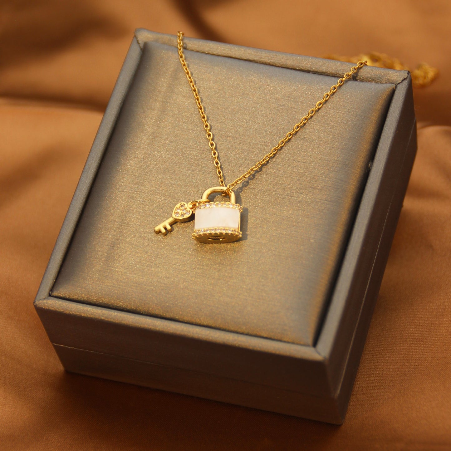 Women's Gentle Elegant Small Clear Lock Key Necklace
