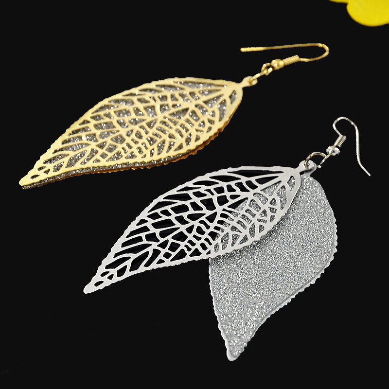 Personalized Luxury Hollow-out Double-layer Leaf Frosted Earrings Eardrops