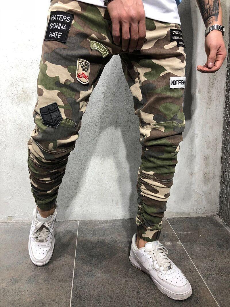 Men's Jeans Badge Stretch Slim Fit Camouflage Skinny Pants