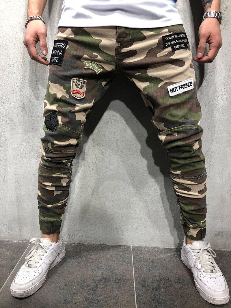 Men's Jeans Badge Stretch Slim Fit Camouflage Skinny Pants