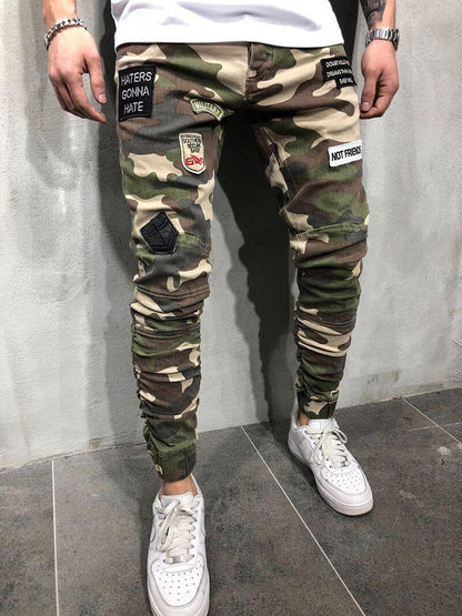 Men's Jeans Badge Stretch Slim Fit Camouflage Skinny Pants